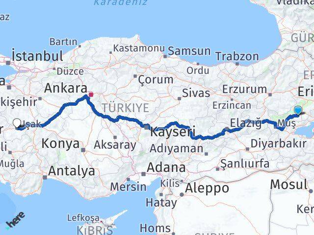 Muş Malazgirt Uşak Arası Kaç Km - Yol Haritası