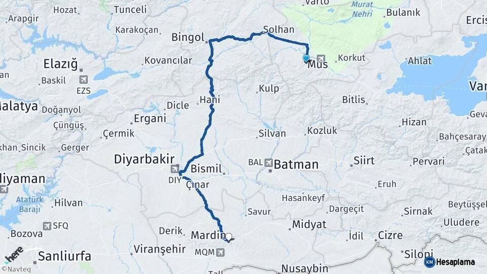 Muş Mardin Arası Kaç Km - Yol Haritası