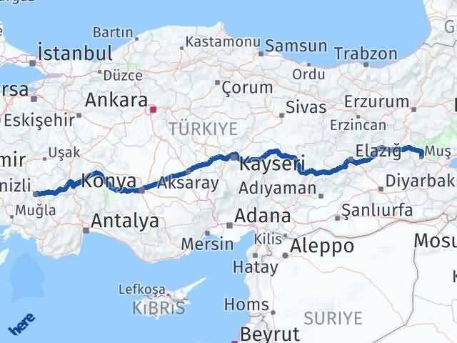 Muş Merkezefendi Denizli Arası Kaç Km - Yol Haritası