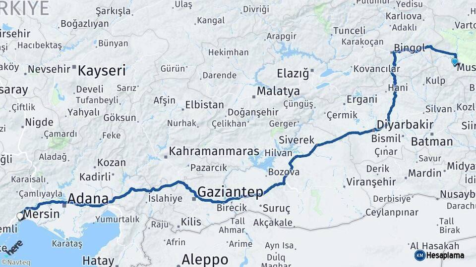 Muş Mersin Arası Kaç Km - Yol Haritası
