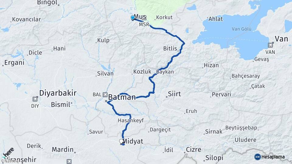 Muş Midyat Mardin Arası Kaç Km - Yol Haritası