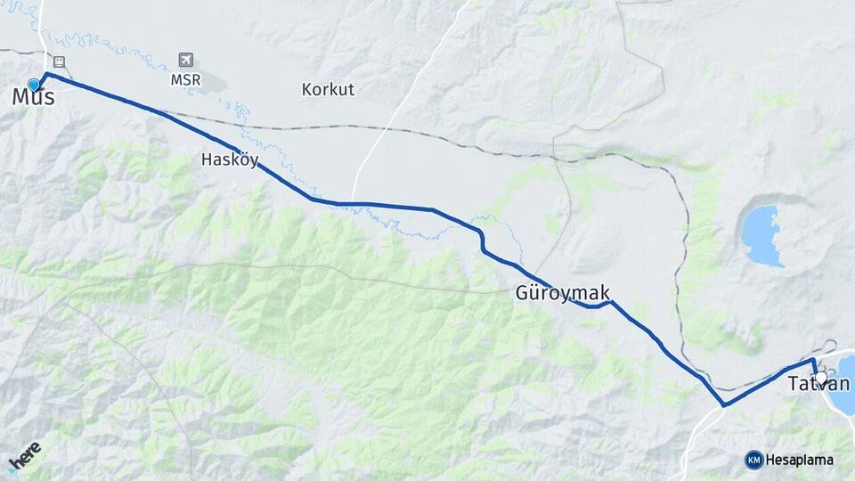 Muş Muş Havalimanı Arası Kaç Km - Yol Haritası