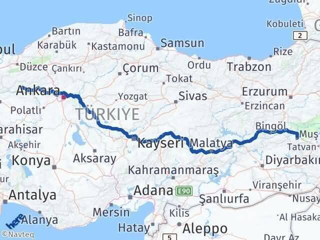 Muş Nallıhan Ankara Arası Kaç Km - Yol Haritası