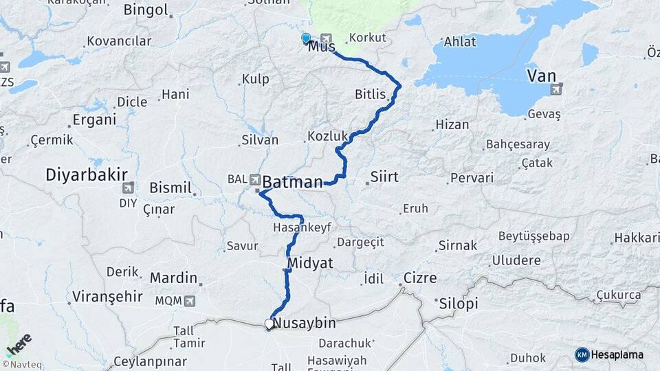 Muş Nusaybin Mardin Arası Kaç Km - Yol Haritası