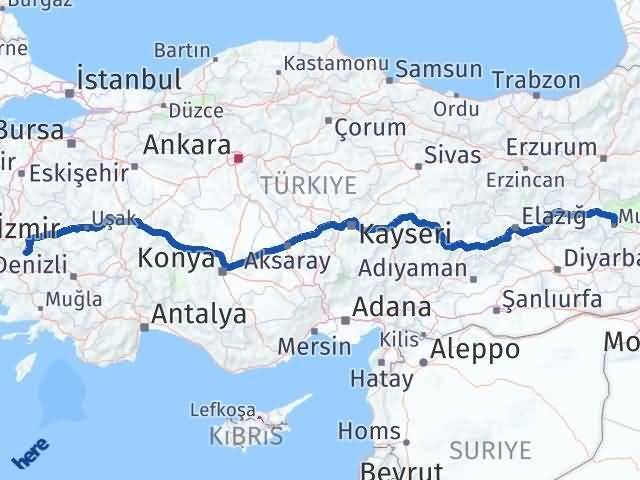 Muş Ödemiş İzmir Arası Kaç Km - Yol Haritası