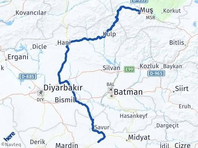 Muş Ömerli Mardin Arası Kaç Km - Yol Haritası