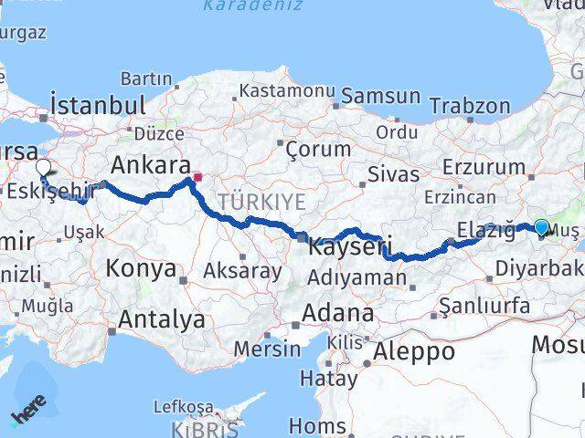 Muş Orhaneli Bursa Arası Kaç Km - Yol Haritası