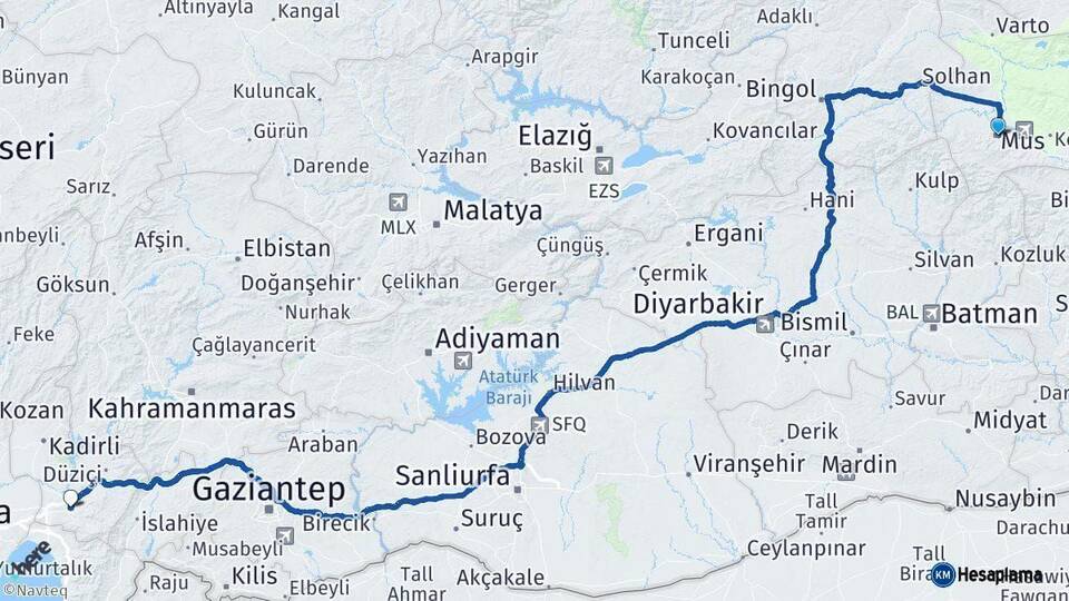Muş Osmaniye Arası Kaç Km - Yol Haritası