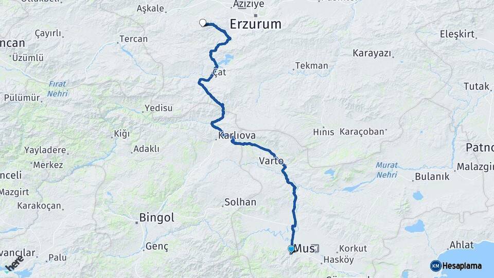 Muş Palandöken Erzurum Arası Kaç Km - Yol Haritası