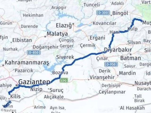 Muş Polateli Kilis Arası Kaç Km - Yol Haritası