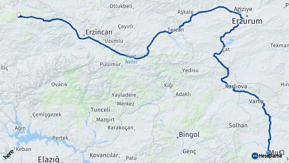 Muş Refahiye Erzincan Arası Kaç Km - Yol Haritası