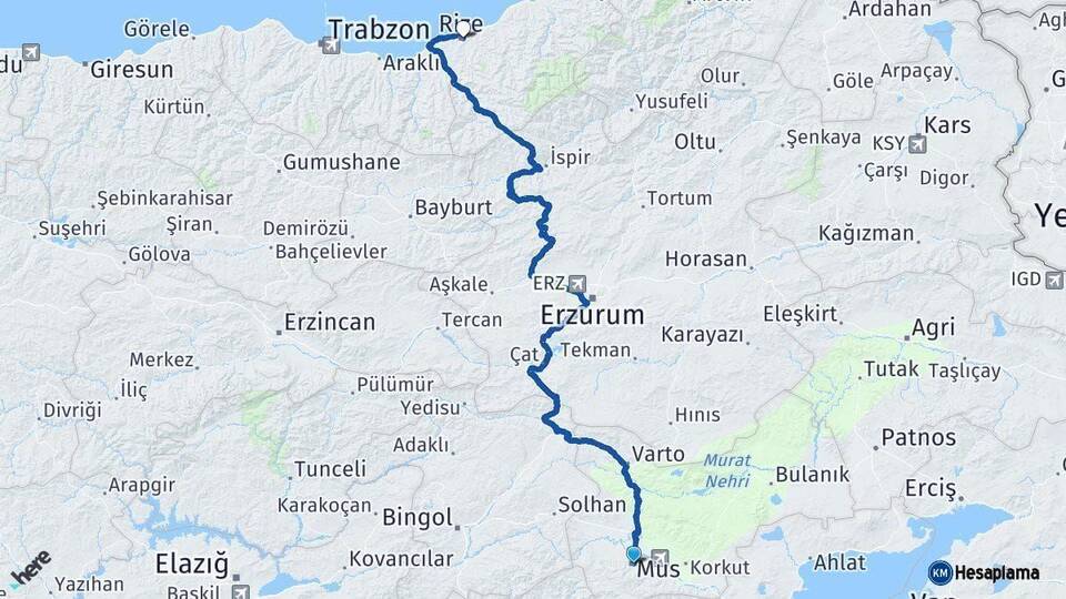 Muş Rize Arası Kaç Km - Yol Haritası
