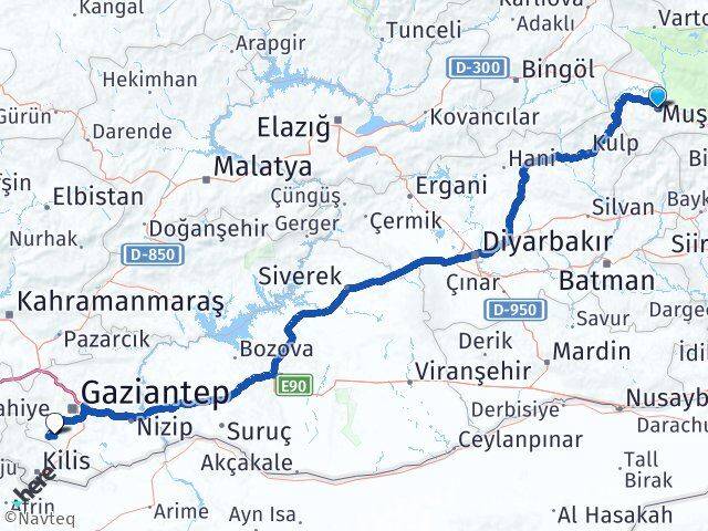 Muş Şahinbey Gaziantep Arası Kaç Km - Yol Haritası