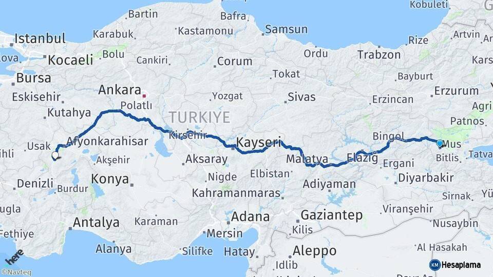 Muş Sandıklı Afyonkarahisar Arası Kaç Km - Yol Haritası