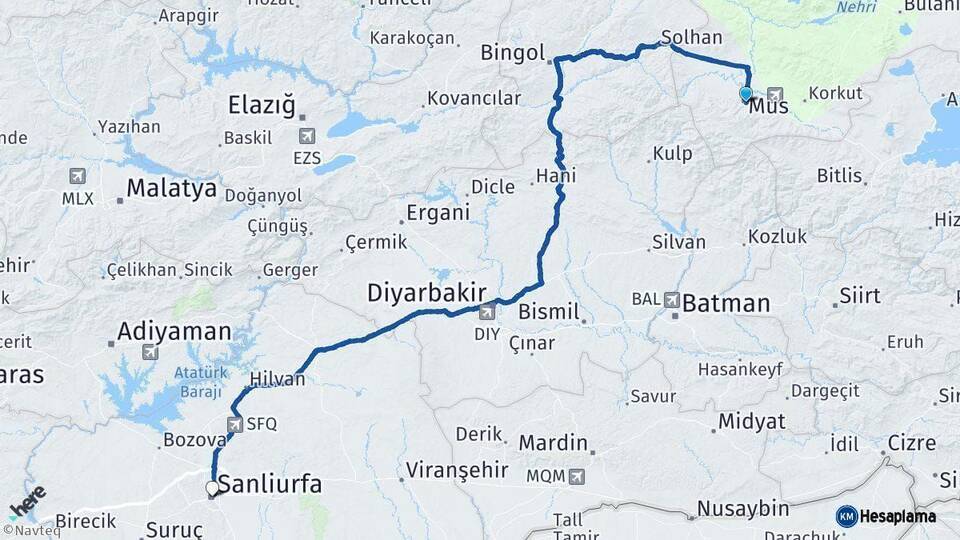 Muş Şanlıurfa Arası Kaç Km - Yol Haritası