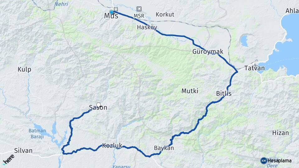 Muş Sason Batman Arası Kaç Km - Yol Haritası