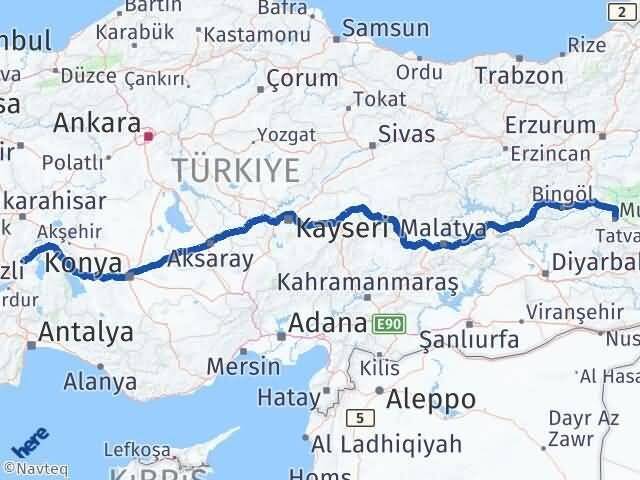 Muş Senirkent Isparta Arası Kaç Km - Yol Haritası