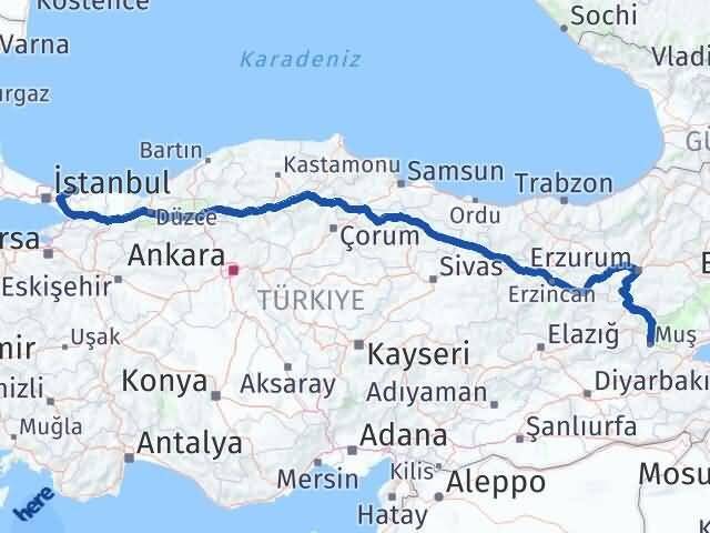 Muş Şile İstanbul Arası Kaç Km - Yol Haritası