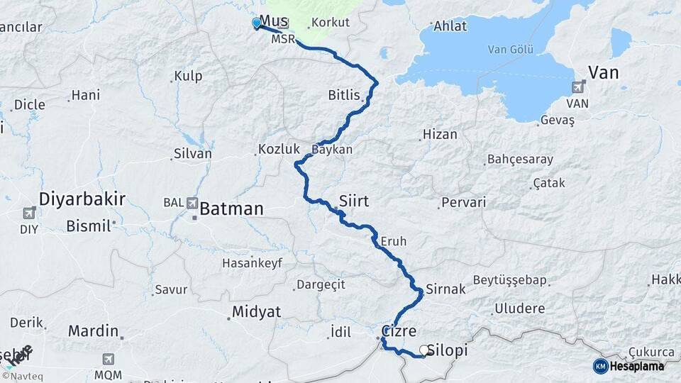 Muş Silopi Şırnak Arası Kaç Km - Yol Haritası
