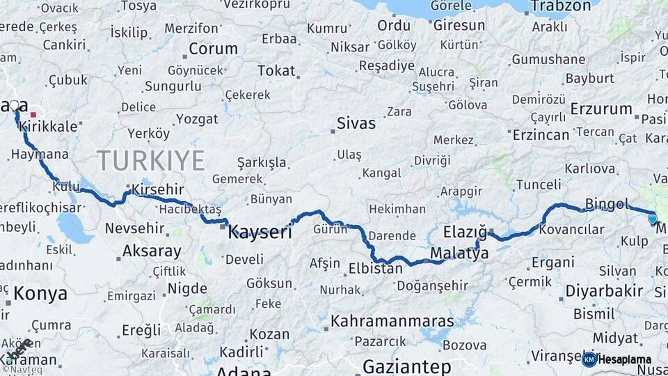 Muş Sincan Ankara Arası Kaç Km - Yol Haritası