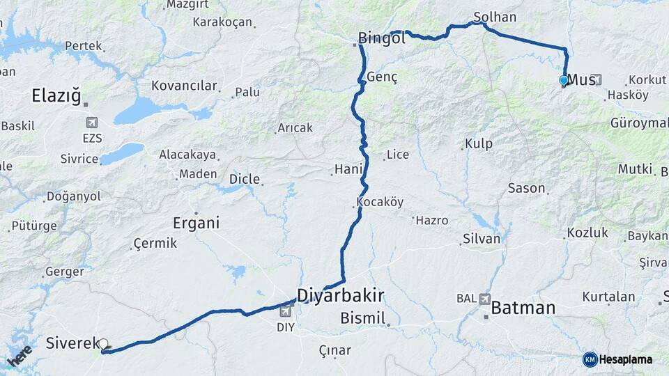 Muş Siverek Şanlıurfa Arası Kaç Km - Yol Haritası