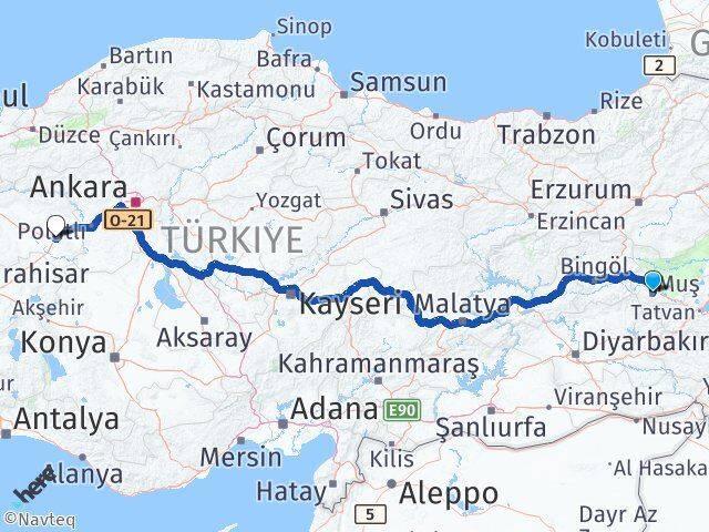 Muş Sivrihisar Eskişehir Arası Kaç Km - Yol Haritası