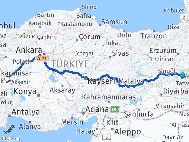 Muş Şuhut Afyonkarahisar Arası Kaç Km - Yol Haritası