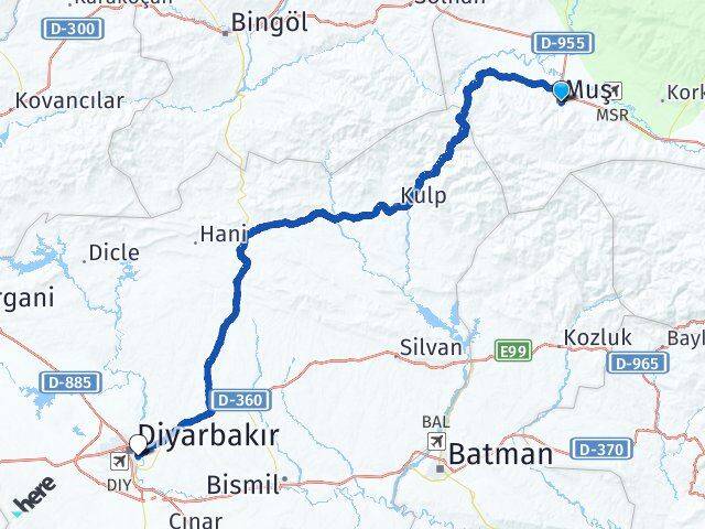 Muş Sur Diyarbakır Arası Kaç Km - Yol Haritası