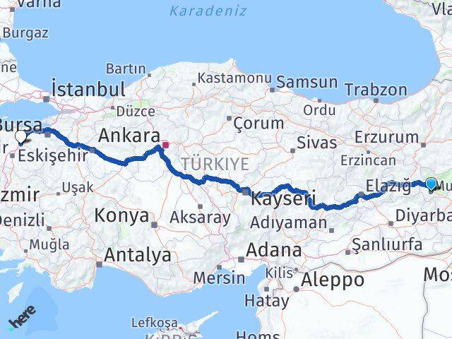 Muş Susurluk Balıkesir Arası Kaç Km - Yol Haritası