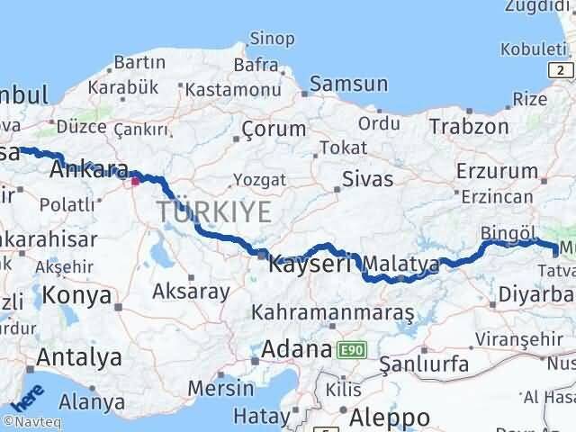 Muş Taraklı Sakarya Arası Kaç Km - Yol Haritası