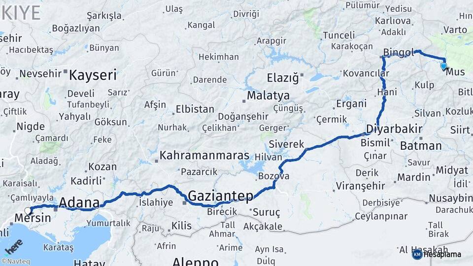 Muş Tarsus Mersin Arası Kaç Km - Yol Haritası