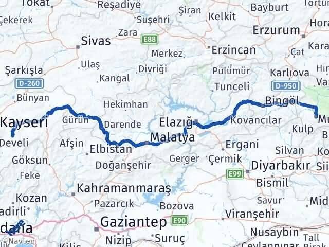 Muş Tomarza Kayseri Arası Kaç Km - Yol Haritası