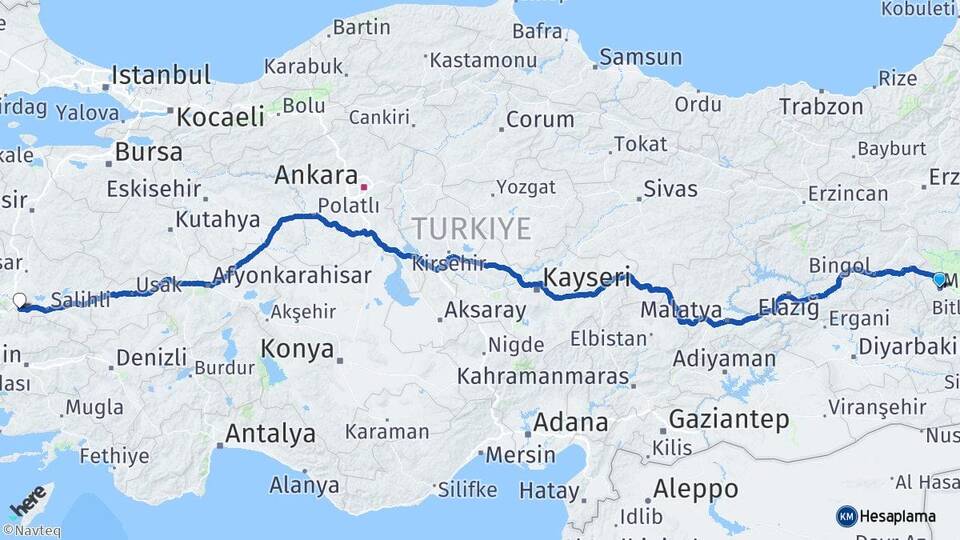 Muş Turgutlu Manisa Arası Kaç Km - Yol Haritası