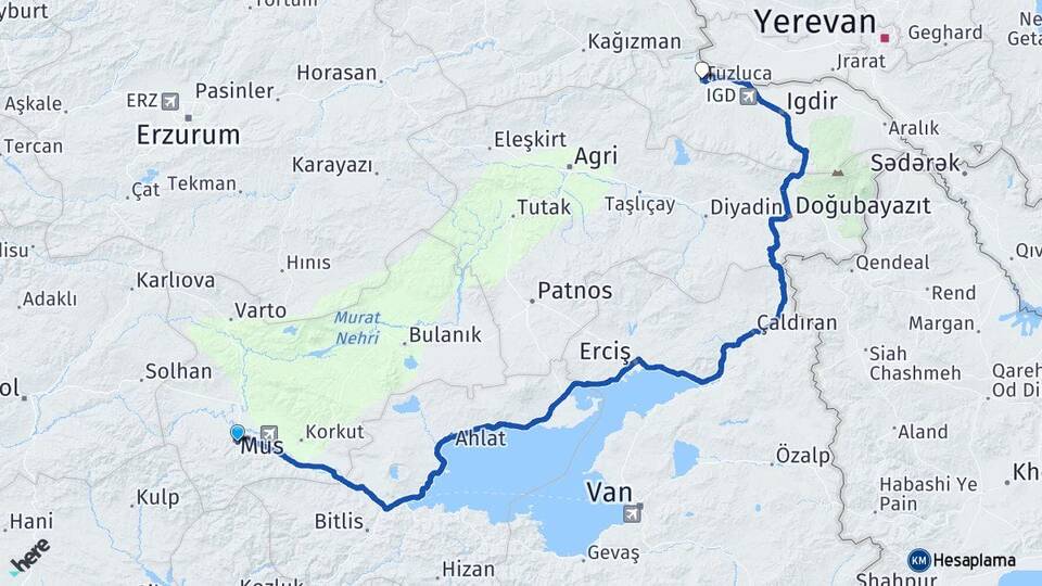 Muş Tuzluca Iğdır Arası Kaç Km - Yol Haritası