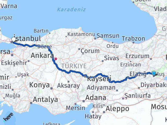 Muş Ümraniye İstanbul Arası Kaç Km - Yol Haritası