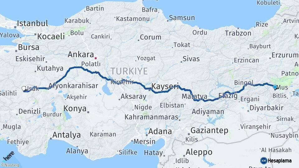 Muş Uşak Arası Kaç Km - Yol Haritası