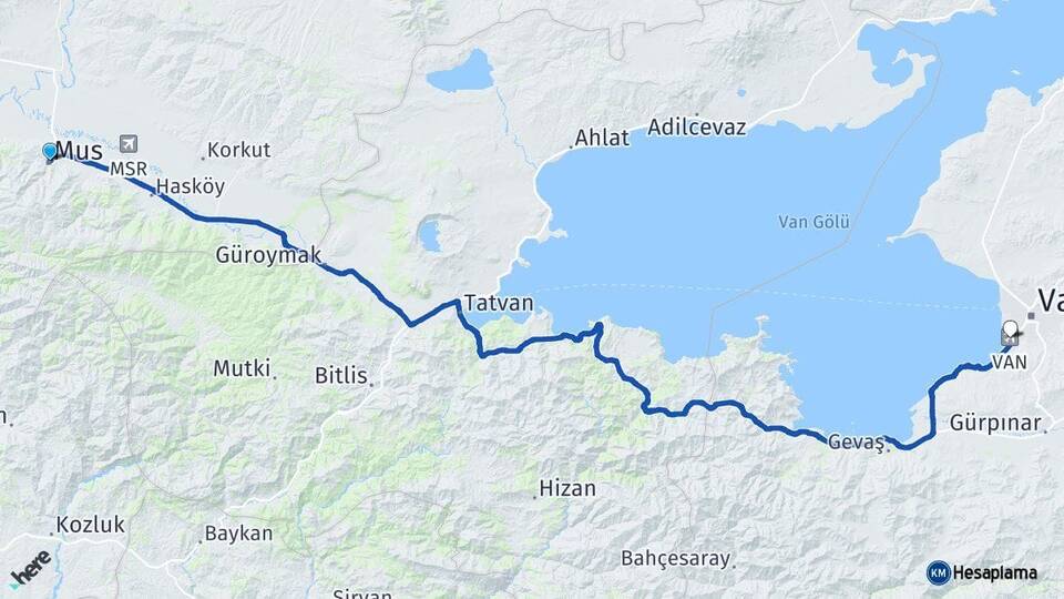 Muş Van Ferit Melen Havalimanı Arası Kaç Km - Yol Haritası