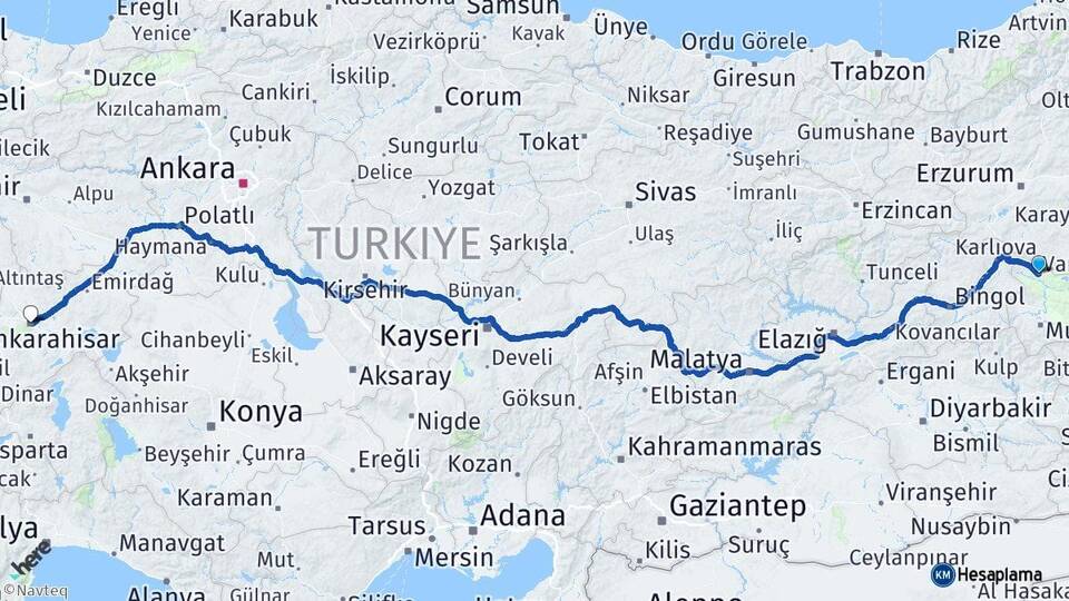Muş Varto Afyonkarahisar Arası Kaç Km - Yol Haritası