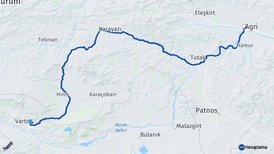 Muş Varto Ağrı Arası Kaç Km - Yol Haritası