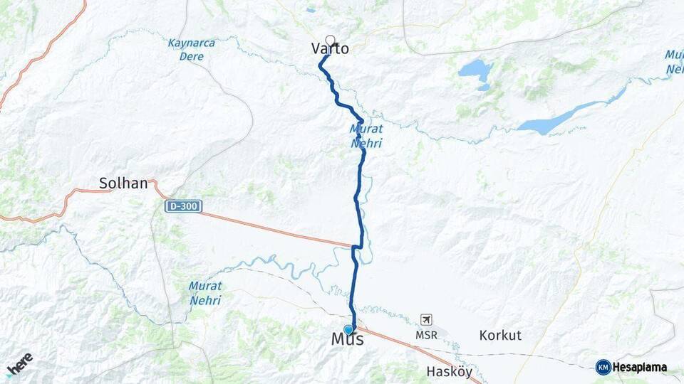 Muş Varto Arası Kaç Km - Yol Haritası