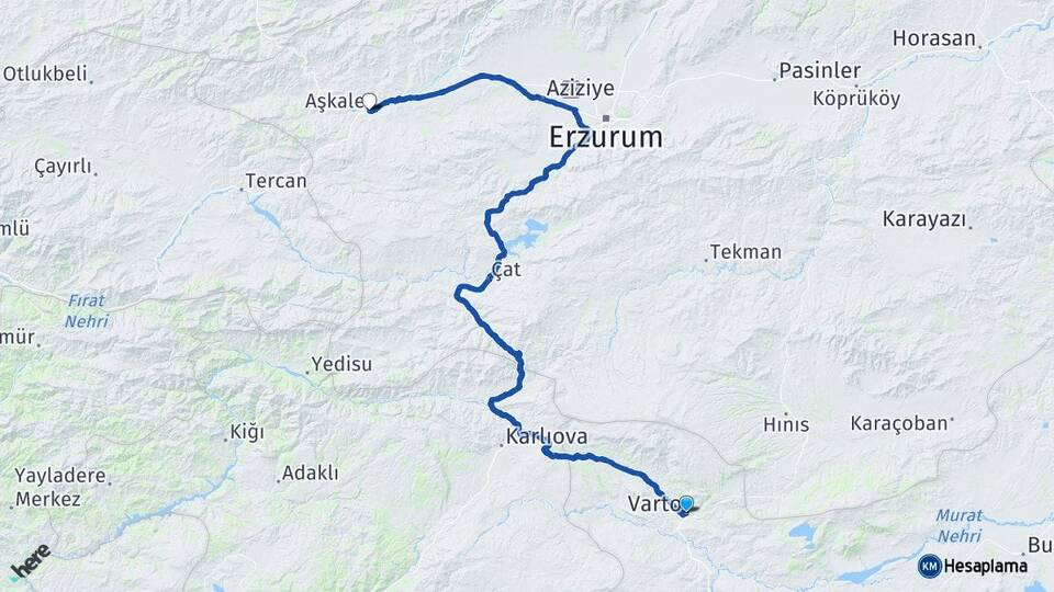 Muş Varto Aşkale Erzurum Arası Kaç Km - Yol Haritası