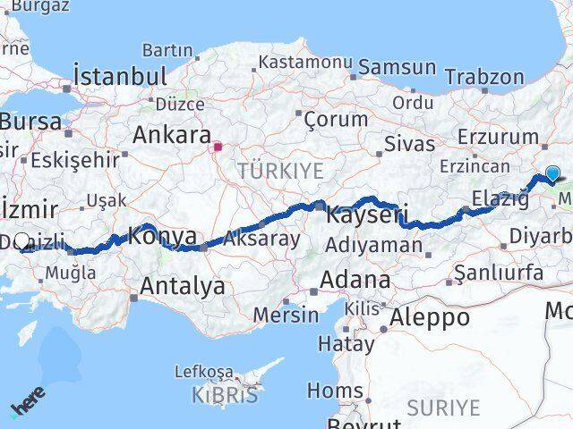 Muş Varto Aydın Arası Kaç Km - Yol Haritası