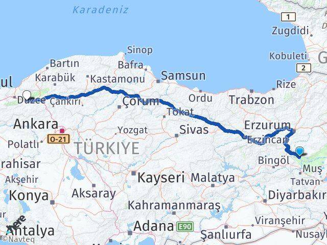 Muş Varto Bolu Arası Kaç Km - Yol Haritası