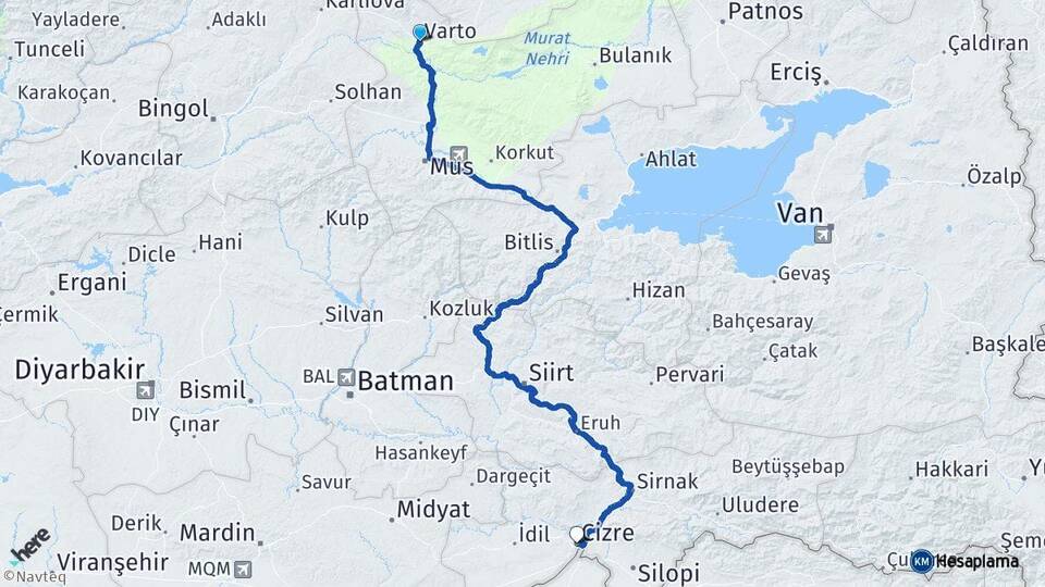 Muş Varto Cizre Şırnak Arası Kaç Km - Yol Haritası
