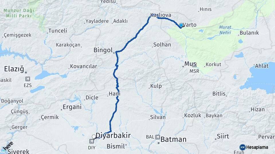 Varto Diyarbakır Arası Kaç Km - Yol Tarifi