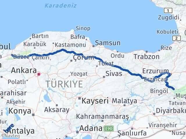 Muş Varto Düzce Arası Kaç Km - Yol Haritası