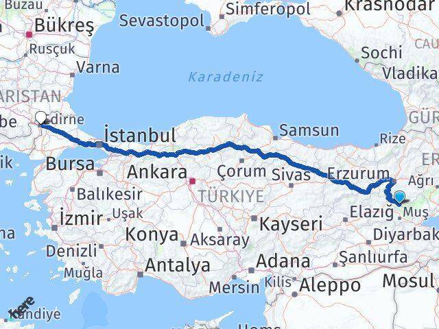 Varto Edirne Arası Kaç Km - Yol Tarifi