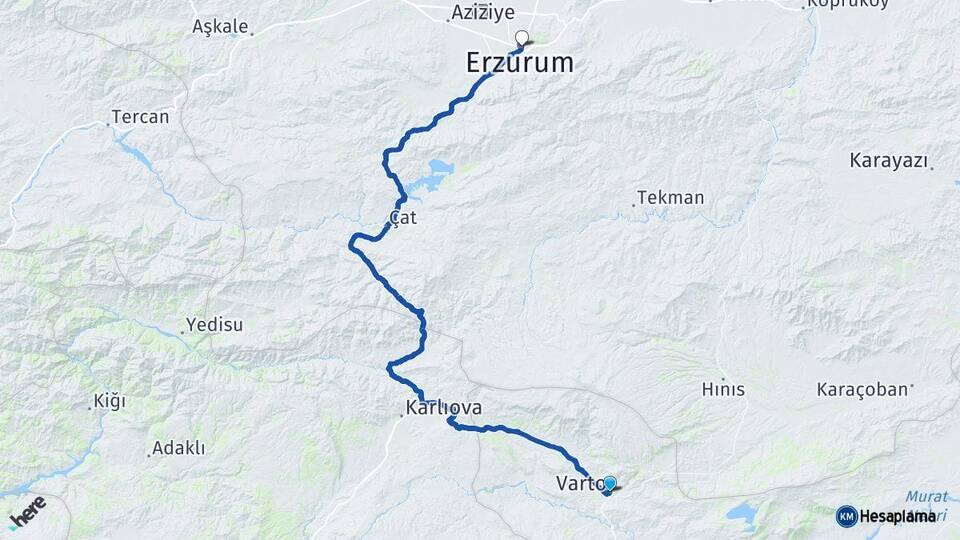 Muş Varto Erzurum Arası Kaç Km - Yol Haritası