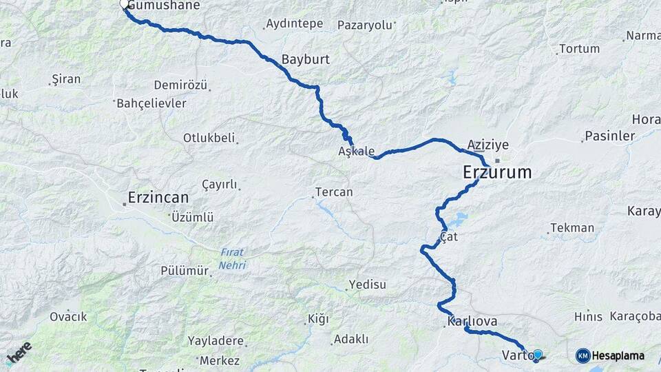 Muş Varto Gümüşhane Arası Kaç Km - Yol Haritası