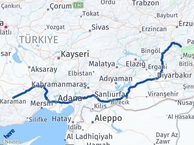 Muş Varto Karaman Arası Kaç Km - Yol Haritası
